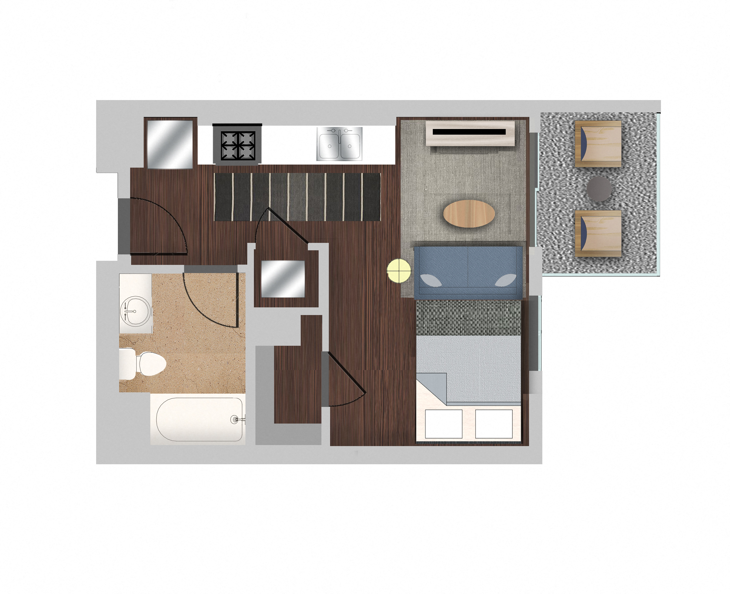 Floor plan for studio, 1 bath, 425 sqft